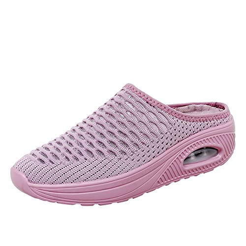 Schuhe Damen Sommer Atmungsaktive Schnürschuhe für Damen, Flache Freizeitschuhe, Unisex, leichte Mesh-Arbeitsschuhe, sportliche, atmungsaktive Weise Schuhe Für Damen Hochzeit (Pink, 40)