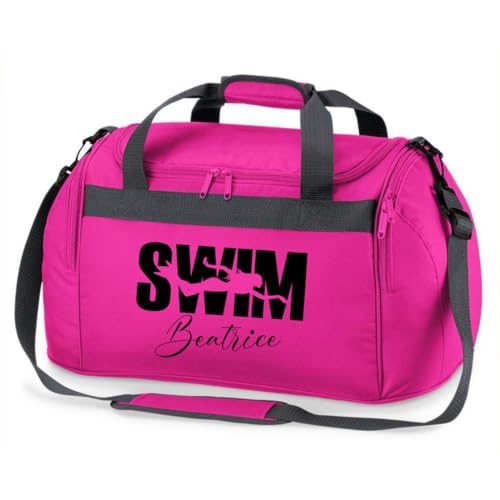 minimutz Sporttasche Schwimmen für Kinder - Personalisierbar mit Name - Schwimmtasche Swim Duffle Bag für Mädchen und Jungen (pink)