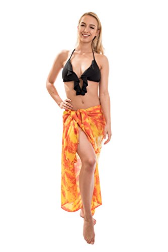 Ciffre Sarong Pareo Wickelrock Strandtuch Tuch Schal Hüftrock Brustkleid Orange Batik Muster