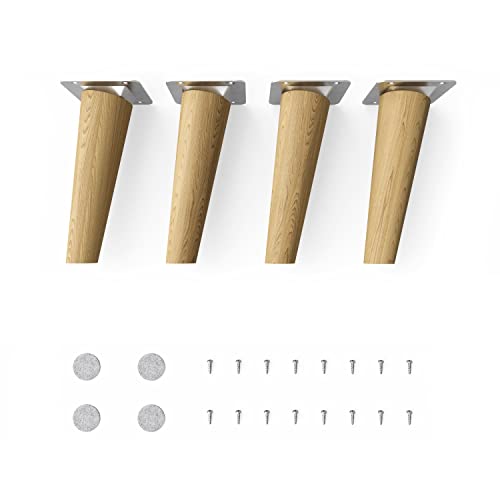 Sossai® Holz-Tischbeine - Clif Round | Öl-Finish | Höhe: 15 cm | HMF2 | rund, konisch (schräge Ausführung) | Material: Massivholz (Eiche) | für Tische, Beistelltische, Schminktische