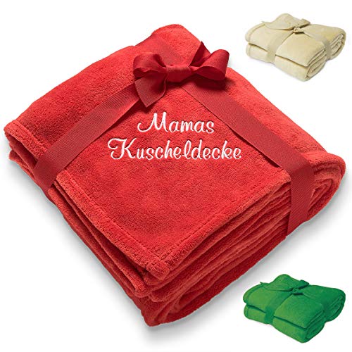 Diamandi Kuscheldecke mit Namen Bestickt | 180 x 130 cm | rot, grün oder beige | personalisiert mit Wunsch-Text | kuschelige Geschenkidee für Baby & Mama