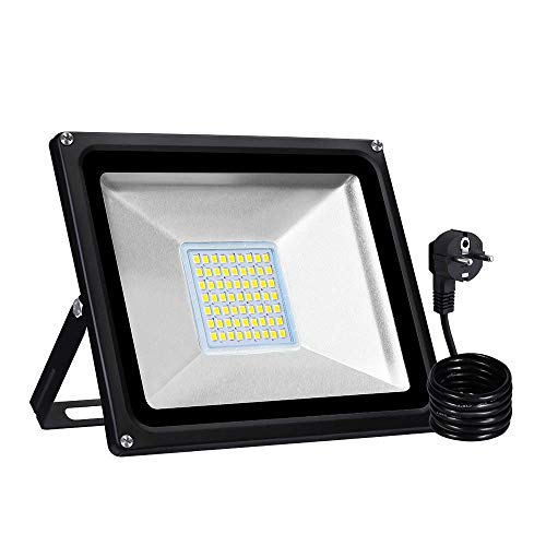 30W LED Strahler, LED Fluter IP65 wasserdicht Außenstrahler Flutlichtstrahler Aluminium Scheinwerfer Licht 3000K,EU Stecker, ideale Wandleuchte für Garten, Garage, Sportplatz