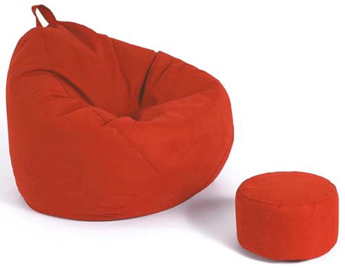 GXUYN Sitzsack Stuhlbezug(ohne Füllung), Weicher Waschbar Feiner Samt-Baumwolle Sitzsäcke Bezug Faule Sofa Sitzsackhülle für Kinder und Erwachsene,Orange red,43"x51"