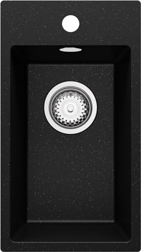 Spülbecken Schwarz Metallic 28x50 cm, Granitspüle 1 Becken + Ablauf-Set, Küchenspüle ab 30er Unterschrank, Einbauspüle von Primagran