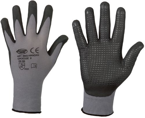 stronghand® Handan Nylon-Strick-Handschuhe - EN388 CE Cat 2 - benoppt - grau - Gr. 10