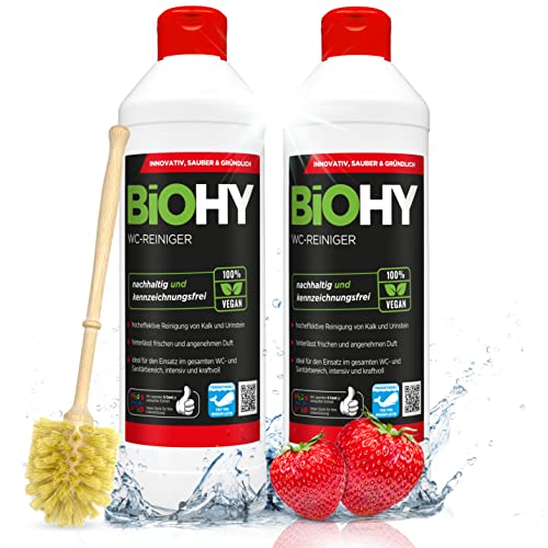 BiOHY WC-Reiniger (2x500ml Flasche) + Dosierer | EXTRA STARK | Profi bio Konzentrat | Dickflüssiges Reinigungs-Gel | Ideal gegen Urinstein