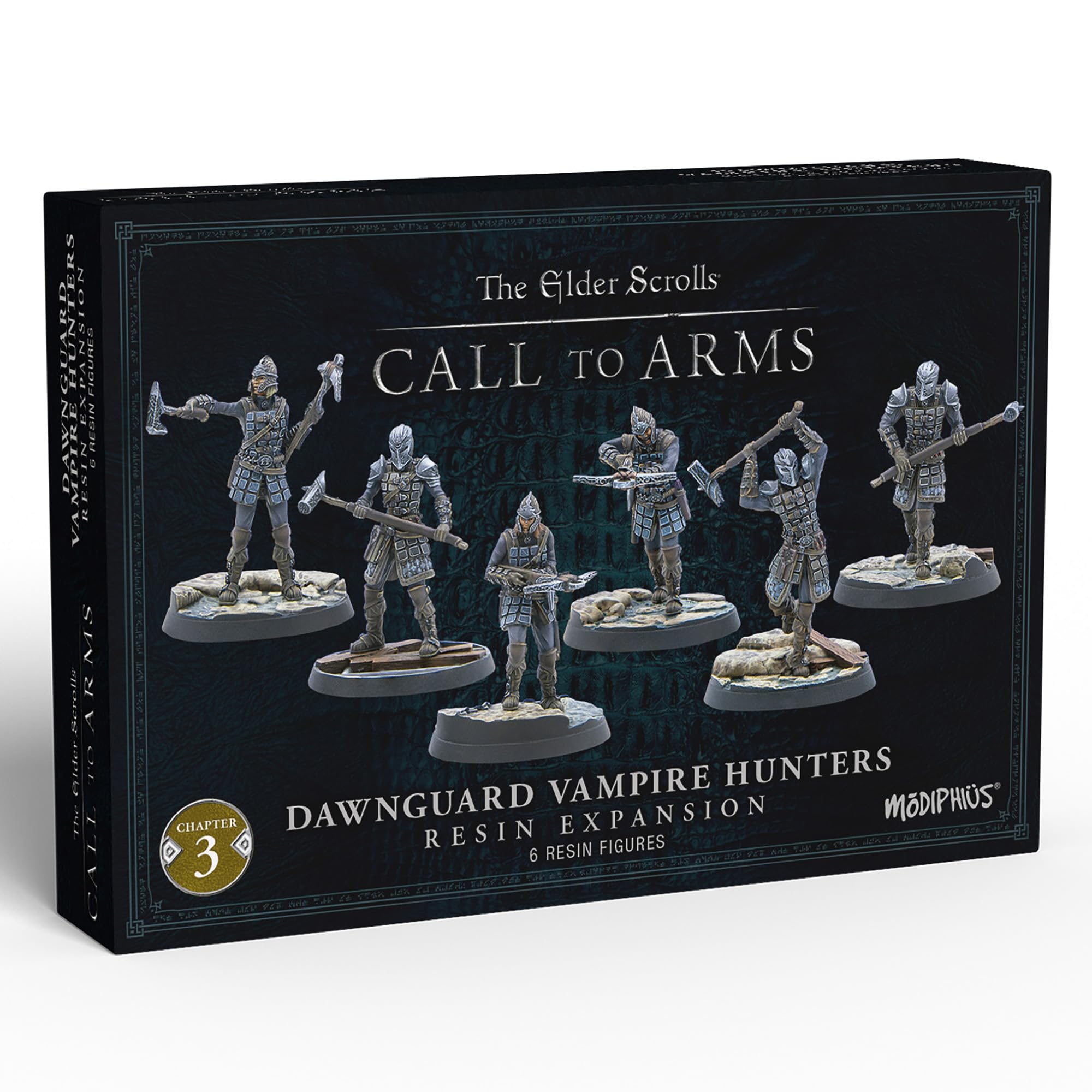 Modiphius: The Elder Scrolls: Call to Arms – Dawnguard Vampire Hunters – 6 Figuren Kunstharz-Erweiterung, Kapitel 3, unbemalt, 32 mm RPG-Miniaturen mit malerischen Basen