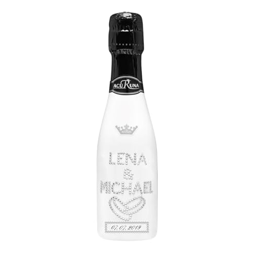 Geschenk Gastgeschenk Hochzeit personalisiert Sekt Flasche 0,2 l mit Strass verziert Motiv: LENA & MICHAEL
