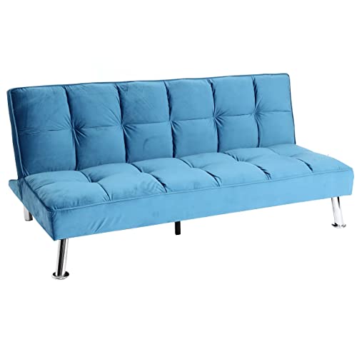 Mendler Sofa HWC-K21, Klappsofa Couch Schlafsofa, Nosagfederung Schlaffunktion Liegefläche 187x107cm - Samt, blau