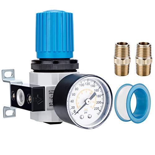 NANPU 1/4" BSP Druckluftdruckregler - Zinklegierung, Manometer (0-16 bar), für Luftkompressoren und Druckluftwerkzeuge