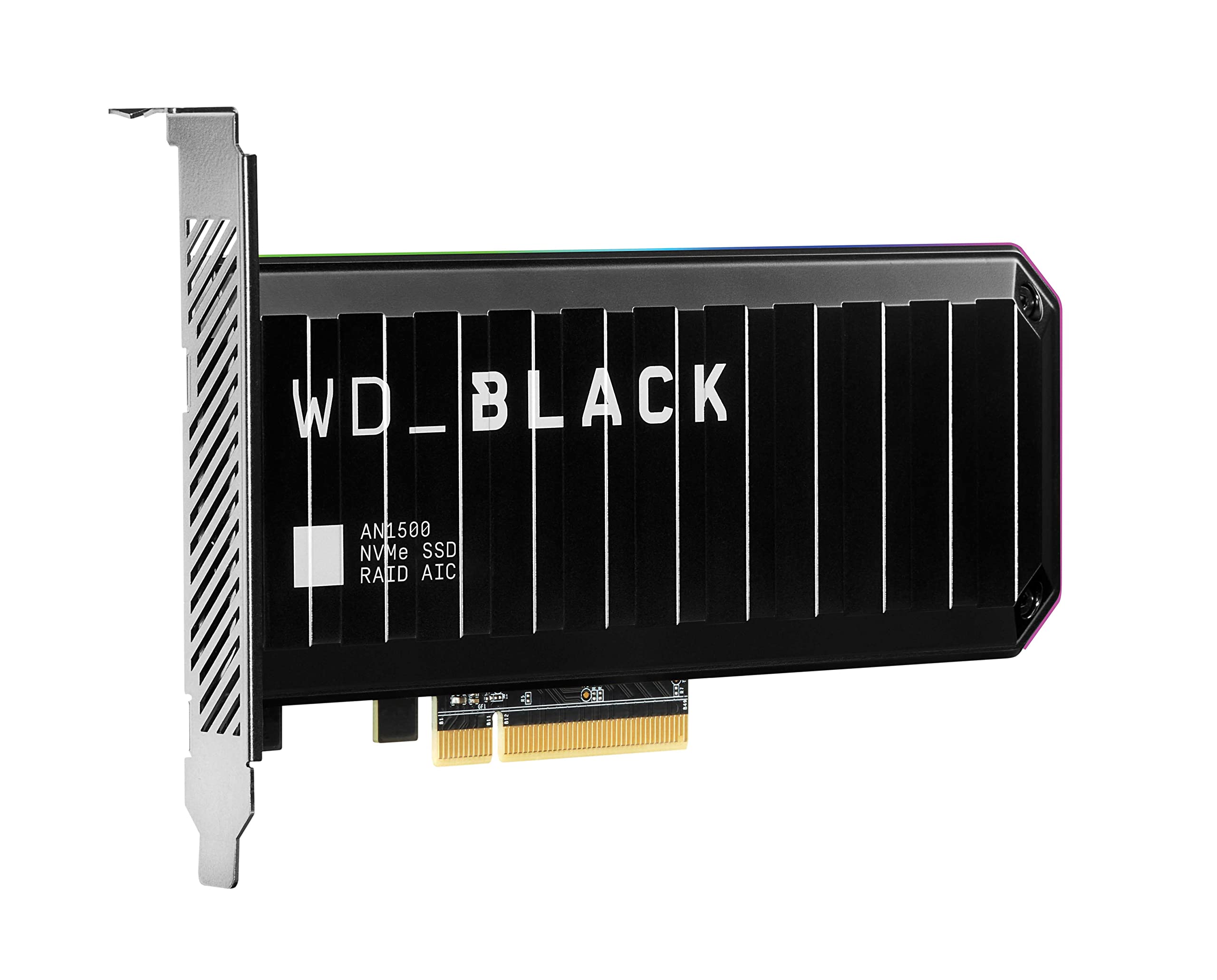 WD_BLACK AN1500 NVMe SSD Add-In-Karte 2 TB, Lesegeschwindigkeit von bis zu 6.500 MB/s und Schreibgeschwindigkeit von bis zu 4.100 MB/s, Bootfähige RAID-Lösung, RGB-Beleuchtung