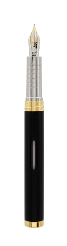 DIPLOMAT NEXUS Füllhalter Goldfeder mit Tintenglas Schwarz/Federstärken: M 14kt/ Füllfederhalter/Handgefertigt/mit Geschenkbox/Füller Fountain Pen/Farbe: Schwarz/Gold