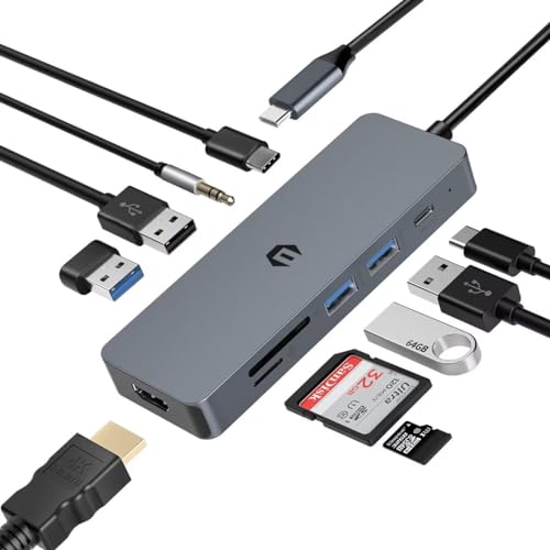 OOTDAY USB C Hub, 10 in 1 USB Erweiterung für MacBook Pro/Air, Chromebook, Thinkpad, Laptop und mehr Type C Geräte, Multiport Adapter USB C mit 4K HDMI Ausgang, TF Kartenleser