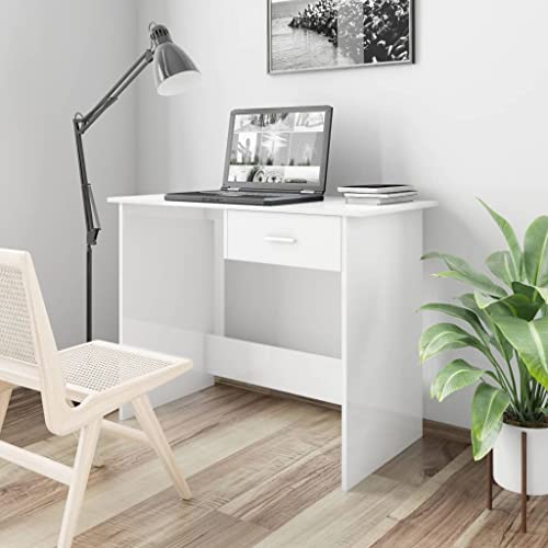 OUSEE Schreibtisch Hochglanz-Weiß 100×50×76 cm Holzwerkstoff