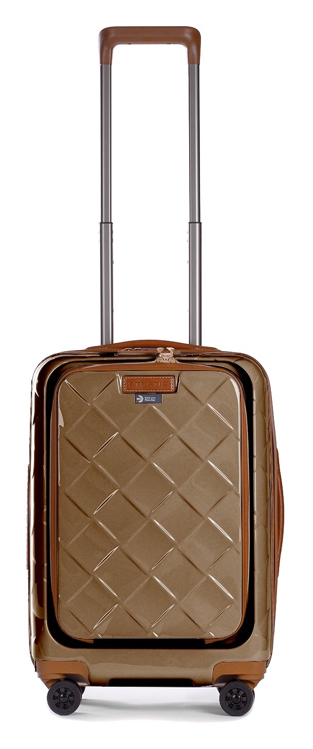 Stratic Leather and More - 4-Rollen-Trolley Fronttasche mit Laptopfach 15" 55 cm S Champagne