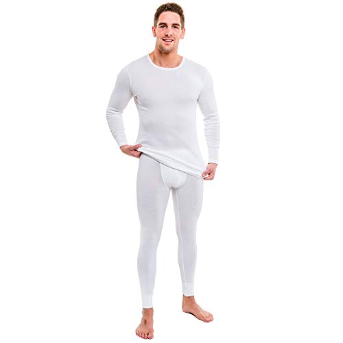Herren Set - Langarm Shirt + Lange Unterhose aus 100% Bio-Baumwolle (Feinripp/glatt), Größe:D 8 = EU XXL, Farbe:weiß
