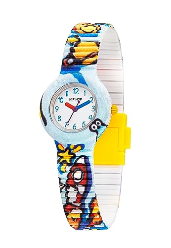 HIP HOP Kinderuhr Kids Fun Zifferblatt einfarbig, weißes Uhrwerk, nur Zeitanzeige, 3H Quarz und Silikonarmband mit mehrfarbigem Stoff HWU1175, Modern