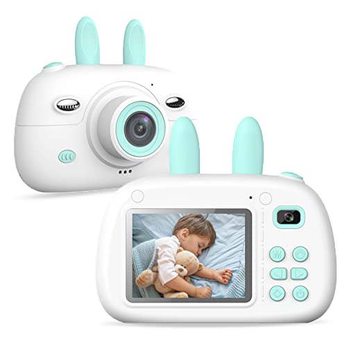 SUPBRO Kinderkamera Hase Fotoapparat Kinder Digitalkamera Mit 2.4" IPS-Bildschirm 1080P HD 32G TF Karte Geschenke Spielzeug für 3-12 Jahre Kinder Blau
