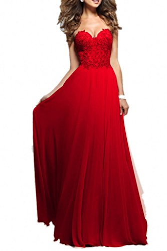 Charmant Damen Rot Spitze Chiffon Promkleider Abschlussballkleider Abendkleider Lang Jugendweihe Kleider -36 Rot