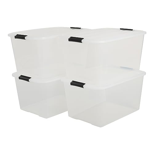IRIS, 4er-Set stapelbare Aufbewahrungsboxen 'Top Box', mit Deckel und Klickverschluss, 45 Liter, Kunststoff / Plastik, transparent, 39 x 57,5 x 30 cm