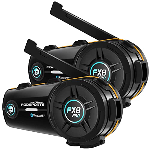 FODSPORTS FX8 Pro Motorrad-Kommunikationssysteme mit Dual-Chip-Schnellkopplung, Musikfreigabe, Audio-Mixing, 3 Soundeffekte, FM 8 Riders Group Intercom, 2 Stück