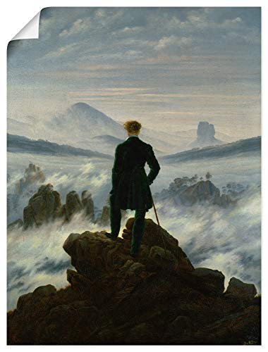 Artland Alte Meister Premium Wandbild Caspar David Friedrich Bilder Poster 80 x 60 cm Der Wanderer über dem Nebelmeer Kunstdruck Wandposter Romantik R2NY