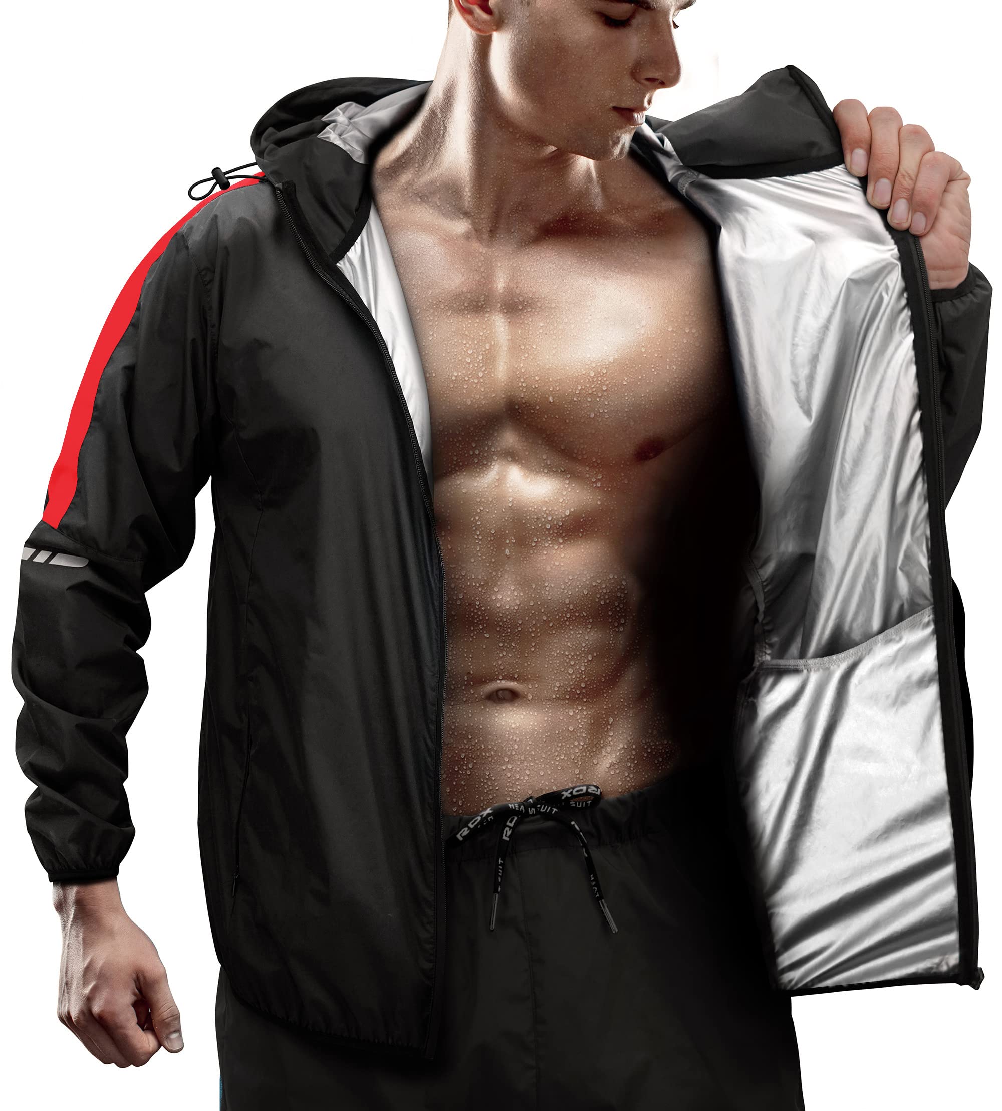 RDX Schwitzanzug Zum Abnehmen, Saunaanzug REACH OEKO TEX 100 ZERTIFIZIERT, Kapuzen Anzug Sauna Suit Sweatanzug Sportanzug Trainingsanzug Thermo Sweatsuit Boxen MMA Gym Fitness Laufen Herren Damen