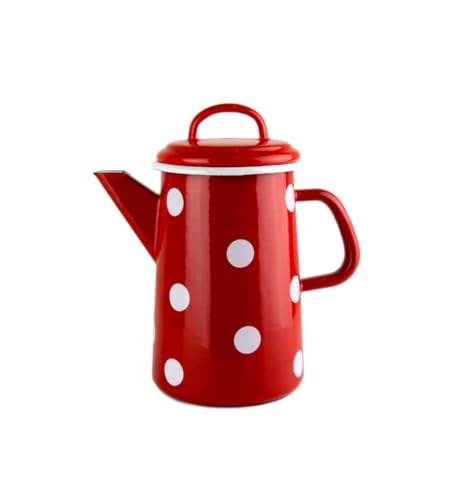 Mündner Emaille - Kaffeekanne, Teekanne - Kanne - Emaile - 1,6 Liter - Farbe: Rot mit weißen Punkten