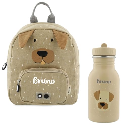 Kidslino Personalisierter Kinderrucksack mit Namen, Trixie Hund-Design, Ideal für Kindergarten, Kita, Verstellbare Gurte, Kinderfreundliche Reißverschlüsse, Optional mit Trinkflasche