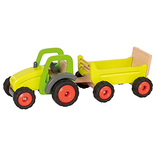 Goki 55886 Traktor mit Anhänger 44,6 x 16,3 x 15,2 cm, 2 Teile, Holz
