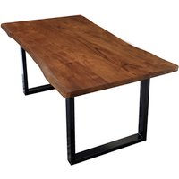 Sit Möbel Esstisch aus Akazie Massivholz mit Baumkante Stahlgestell Schwarz Nussbaum 200x100 cm