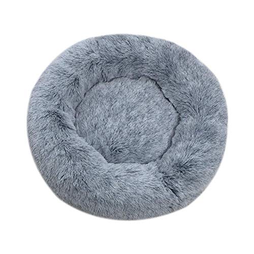 ECOSWAY Weich Plüsch Rund Donut Haustier Bett, Mittelgroß Klein Hund/Katze Selbst Erwärmung Plüsch Bett, Schlafen Kuschelig Kitty Teddy Hundehütte - Dunkelgrau, 60CM