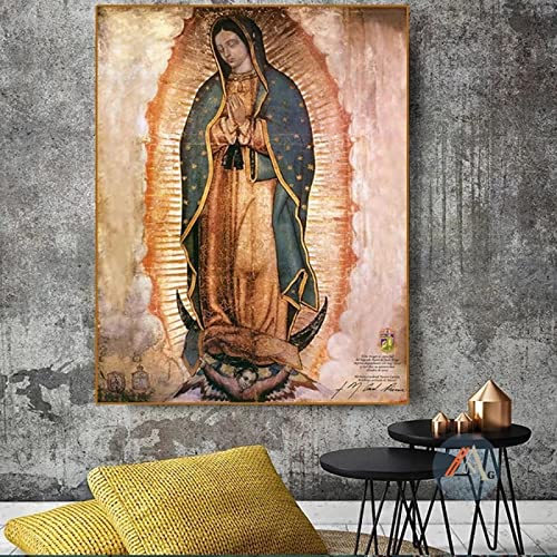Jungfrau Maria von Guadalupe Ölgemälde Bild modernes abstraktes Kunstwerk Poster Leinwanddruck Wandkunst Wandbild für Wohnkultur 51 x 64 cm mit Rahmen