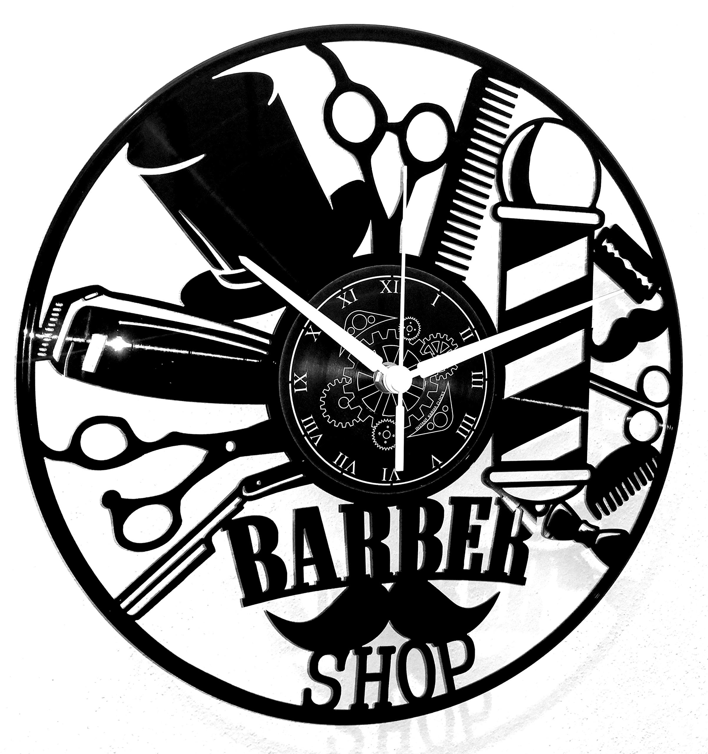 Vinyl Wanduhr Vintage Schallplatten-Design handgemachte Dekor Friseur Modernes Design Barber Shop Bart Friseursalon Beauty Man