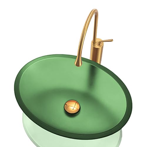 Badezimmer-Waschbecken, 50,8 cm (50,8 cm) künstlerisches Glas-Badezimmer-Waschbecken mit goldenem Wasserhahn, ovales Waschbecken über der Theke mit Pop-Up-Ablauf, rosarot (Rosenrot
