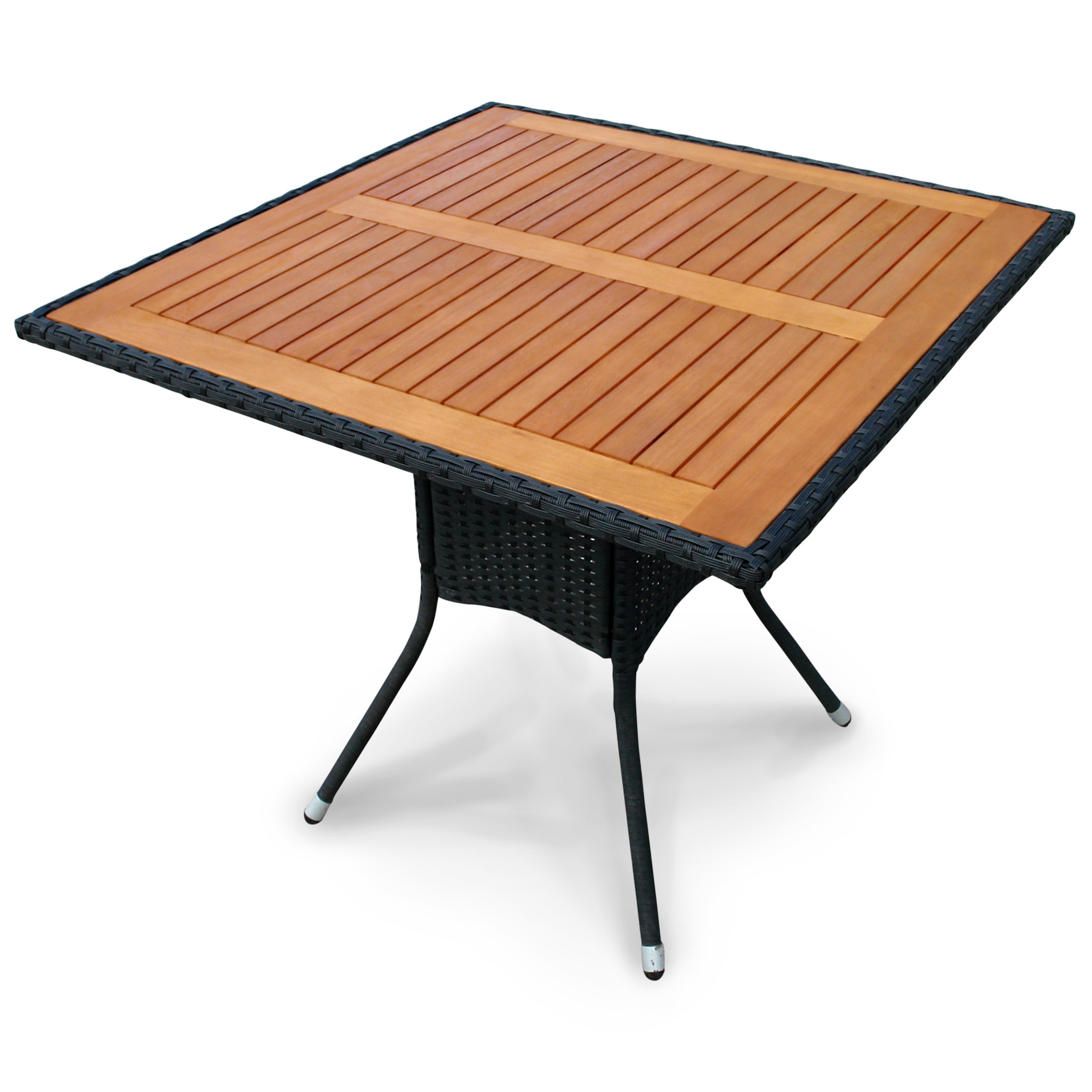 Indoba IND-70073-TI Gartentisch Valencia aus Polyrattan Geflecht schwarz mit Holz Tischplatte - 85 x 85 x 74 cm quadratisch