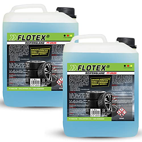 Flotex® 2 x 5L Reifenglanz - Auto Kunststoffpflege & Gummipflege für Außen - Schwarz - Reifenpflege für Reifenglanz - Autoreifen Pflege und Reifen Reiniger - Reifenschwarz Auto