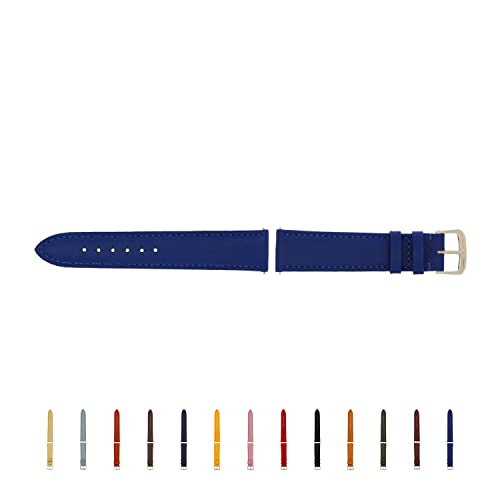 SELVA Uhren-Lederarmband, zum einfachen Wechseln, mit Naht, weiße Dornschließe, Made in Germany, Größe:18 mm, Farbe:Royalblau