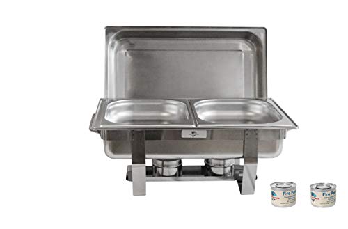 Gastro-Bedarf-Gutheil Chafing Dish -Twin-, Edelstahl, bestehend aus: 1 Gestell mit Deckelhalterung, 1 Wasserbecken 2 Speisebehälter GN 1/2 - Tiefe 65 mm + 2 x Brennpaste