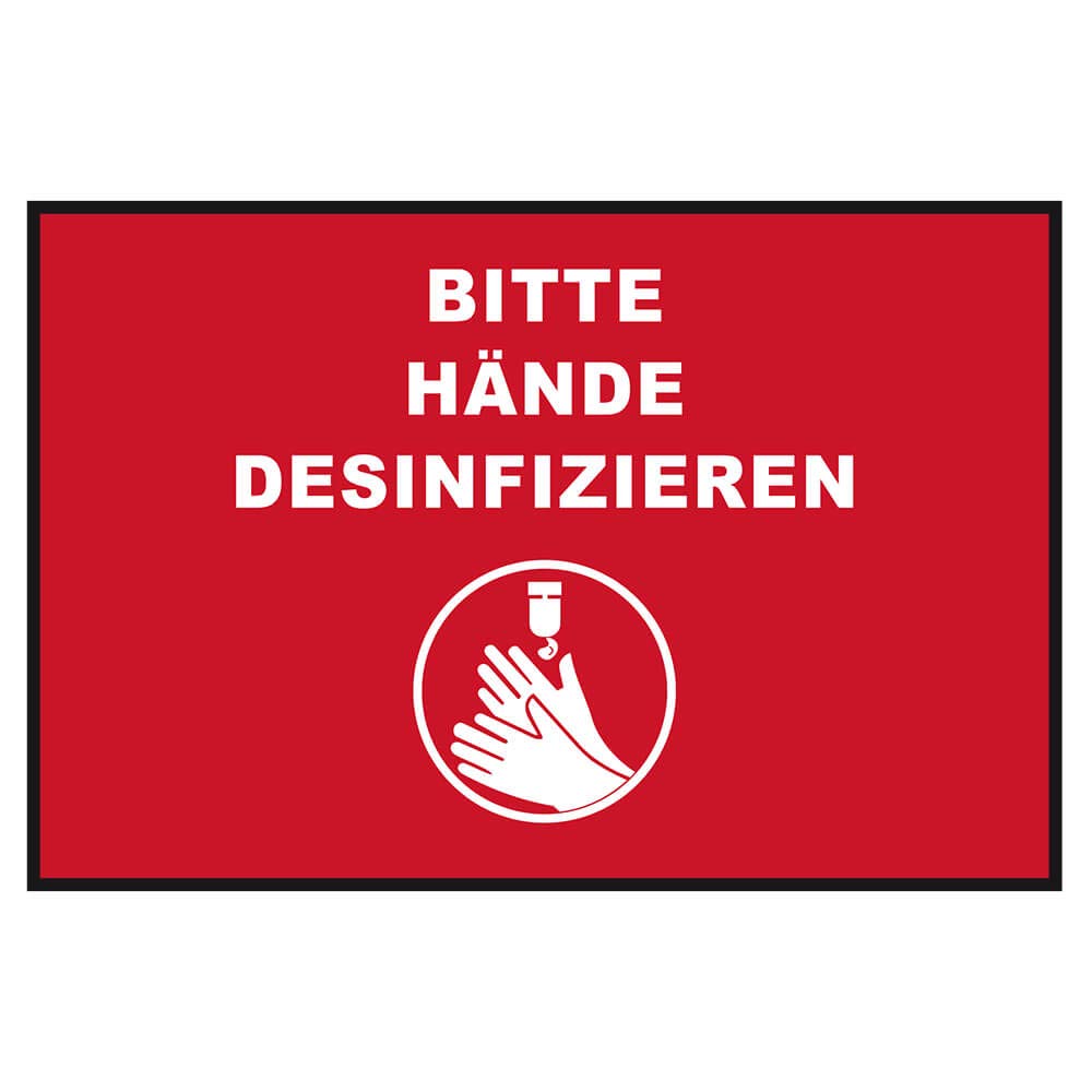 Novus Hinweismatte "Hände desinifzieren" (Querformat 60 X 90 cm) Rot mit weißer Schrift