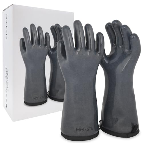 MOESTA-BBQ 20011 HeatPro Gloves - Ofen-Grillhandschuh Silikon - bis 250° Celsius hitzebeständig, waschbar - M 8 anthrazit