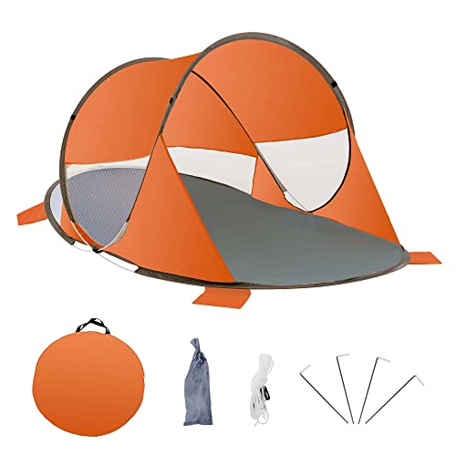 Strandmuschel Pop Up Strandzelt Orange Polyester blitzschneller Aufbau Wetter- und Sichtschutz Duhome 5066