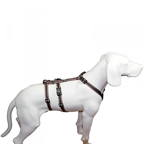 No Exit ausbruchsicheres Hundegeschirr für Angsthund, Sicherheitsgeschirr für Pflegehund, Panikgeschirr, braun Muster, Bauchumfang 50-65 cm, 20 mm Bandbreite