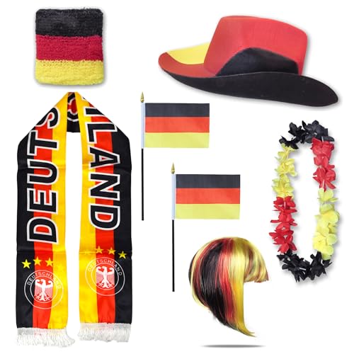 Sonia Originelli Fan-Paket Deutschland Germany WM EM Fußball Schal Hawaiikette Hut Schweissband Fahne Perücke