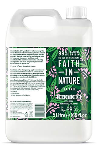 Faith in Nature Natürlicher Teebaum Conditioner, Reinigend, Vegan & Ohne Tierversuche, Frei von Parabenen und SLS, für Normales bis Öliges Haar, 5 L Nachfüllpackung