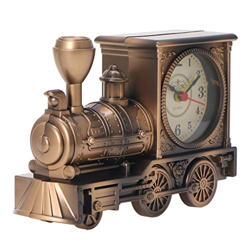 FAVOMOTO Bronze Retro Zug Uhr Modell Zug Lokomotive Uhr Tisch Zeit Uhr Steampunk Dekoration Home Office Regal Zug Modell Zeituhr