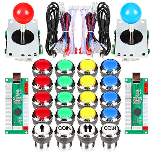 Fosiya 2 Spieler Arcade Joystick LED-Chrom-Drucktasten für PC MAME Raspberry Pi Video-Spiele Arcade Cabinet Parts (Gemischte Farbe)