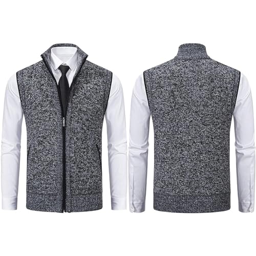 UIRPK Men's Fleece Vest Work Daily Leisure,Crazyours Mens Vest,Stand Thickened Collar Zipper Sleeveless Vest (Dark Gray,XL)