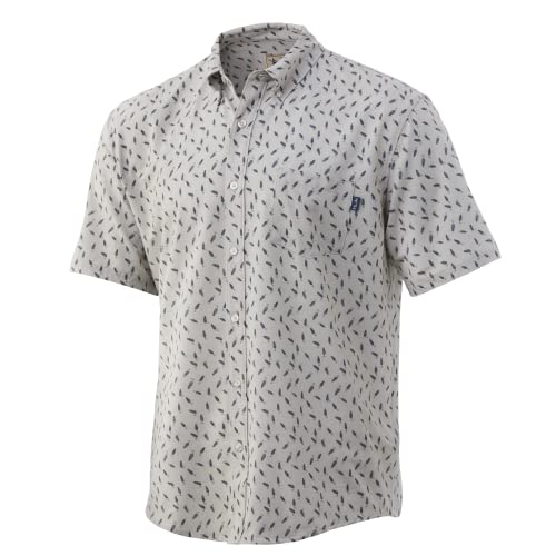 HUK Herren Kona Kurzarm Shirt | Performance Button Down Hemd, Lure Splash – Khaki, Large