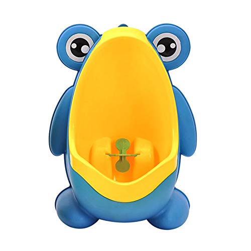 Frosch-Baby-Junge, der in der Bettwanne an der Wand befestigtes WC-Trainingsurinoir steht (blau)